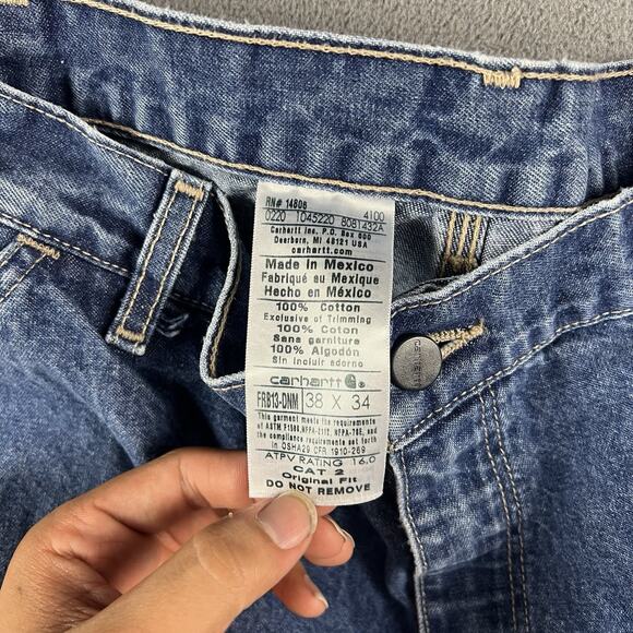 Carhartt FR Pants Mens 38X34 Blue Fire Flame Resistant Workwear 2112 CAT 2 - Picture 4 of 11